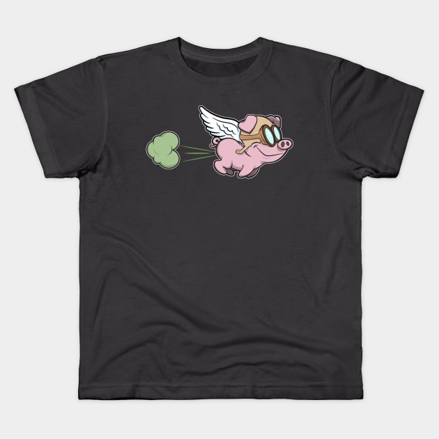 Flying Farting Piggy Kids T-Shirt by CoySoup